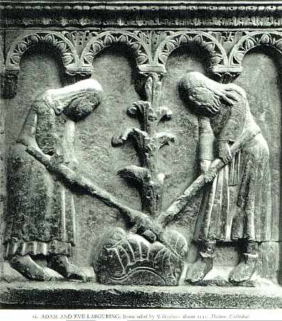  Адам и Ева: работа в поле. Рельеф собора в Модене