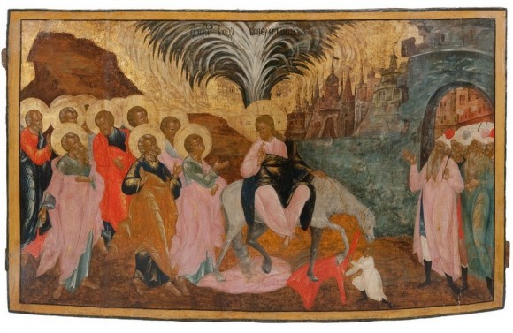 Вход Господень в Иерусалим. Русская икона, конец 17 века