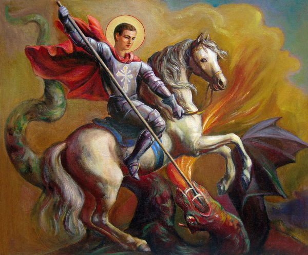 Георгий Победоносец поражает дракона. Картина Святозара Ненюка