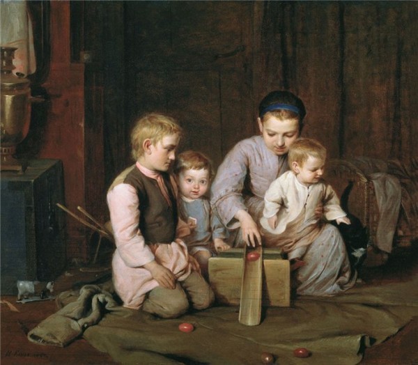 Дети, катающие пасхальные яйца. Вторая половина 19 века. Николай Кошелев