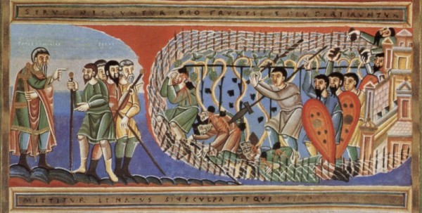 Притча о злых виноградарях. Кодекс Ауреус Эптернаценсис; Около 1035.
