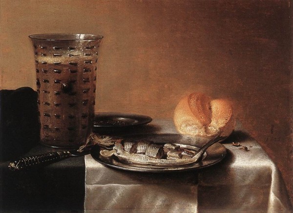 Питер Класс. Натюрморт с кружкой пива и рыбой. 1636 г.