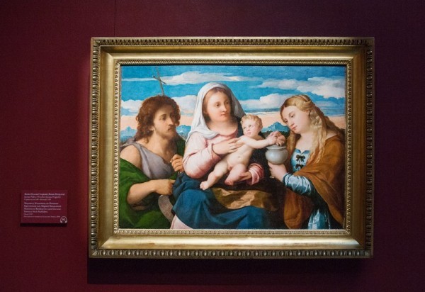 Якопо Негретти, прозванный Пальмой Старшим, Мадонна с Младенцем, святым Иоанно Крестителем и Марией Магдалиной, около 1520, дерево, масло 
