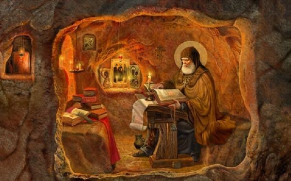 Преподобный Илья в лаврской пещере
