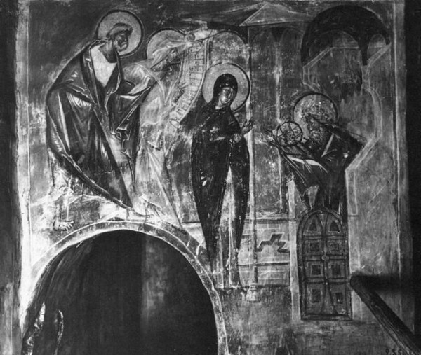 Фреска Сретения Господня в храме Успения на Волотовом поле под Новгородом Великим