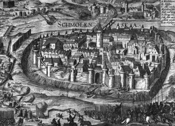 Осада Смоленской крепости войсками Сигизмунда III в 1609–1611 гг.  Гравюра. Начало XVII в.